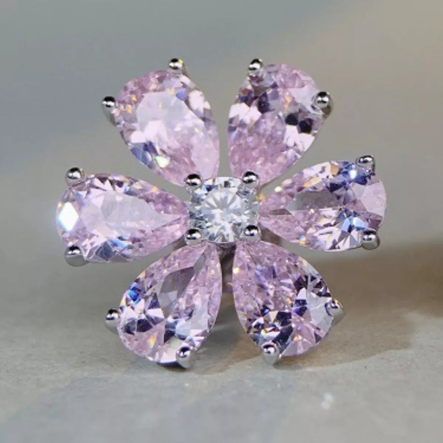 925 Sterling Silver Zircon Flower Earrings Blush Pink / One Size Apparel and Accessories