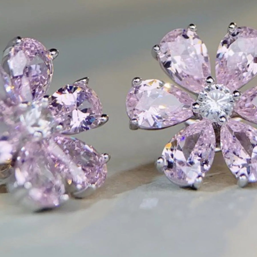 925 Sterling Silver Zircon Flower Earrings Blush Pink / One Size Apparel and Accessories