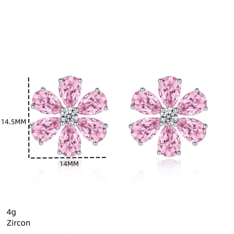 925 Sterling Silver Zircon Flower Earrings Blush Pink / One Size Apparel and Accessories