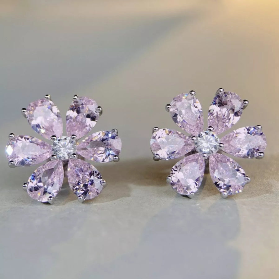 925 Sterling Silver Zircon Flower Earrings Blush Pink / One Size Apparel and Accessories
