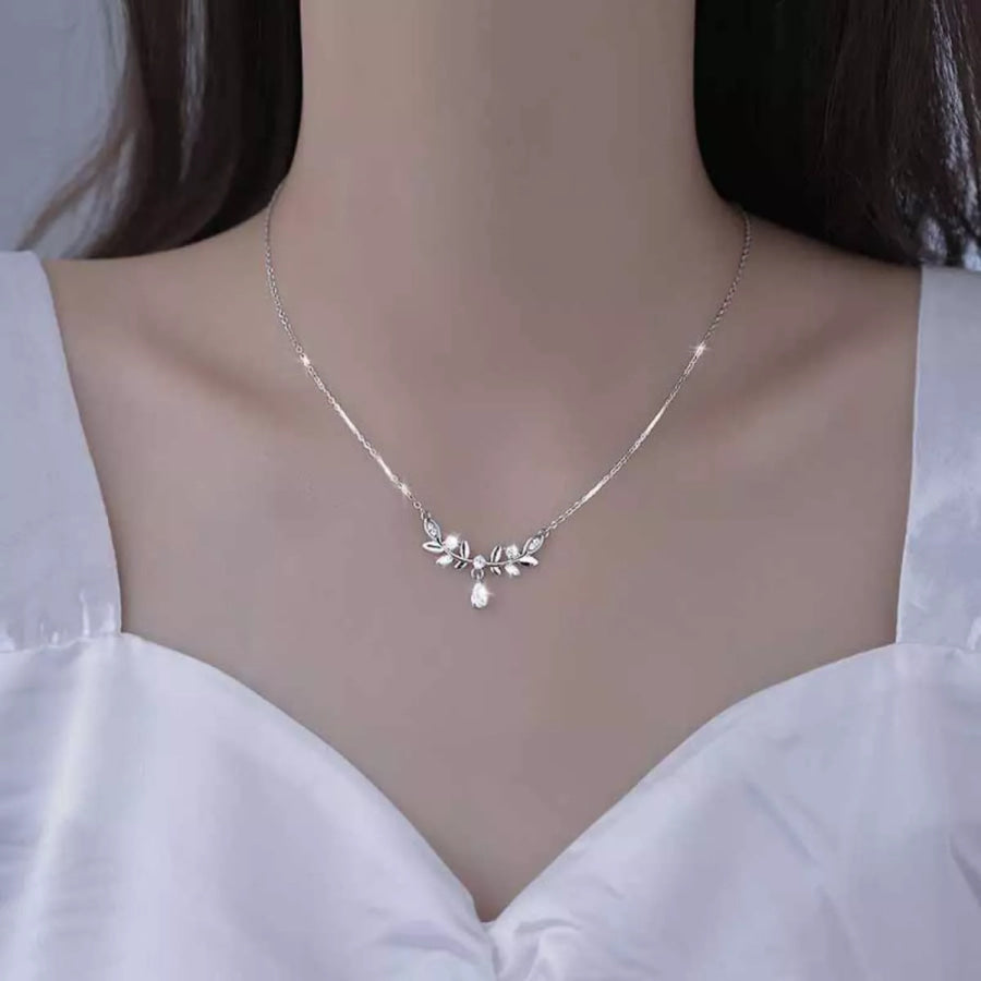 925 Sterling Silver Zircon Flower Necklace Silver / One Size Apparel and Accessories