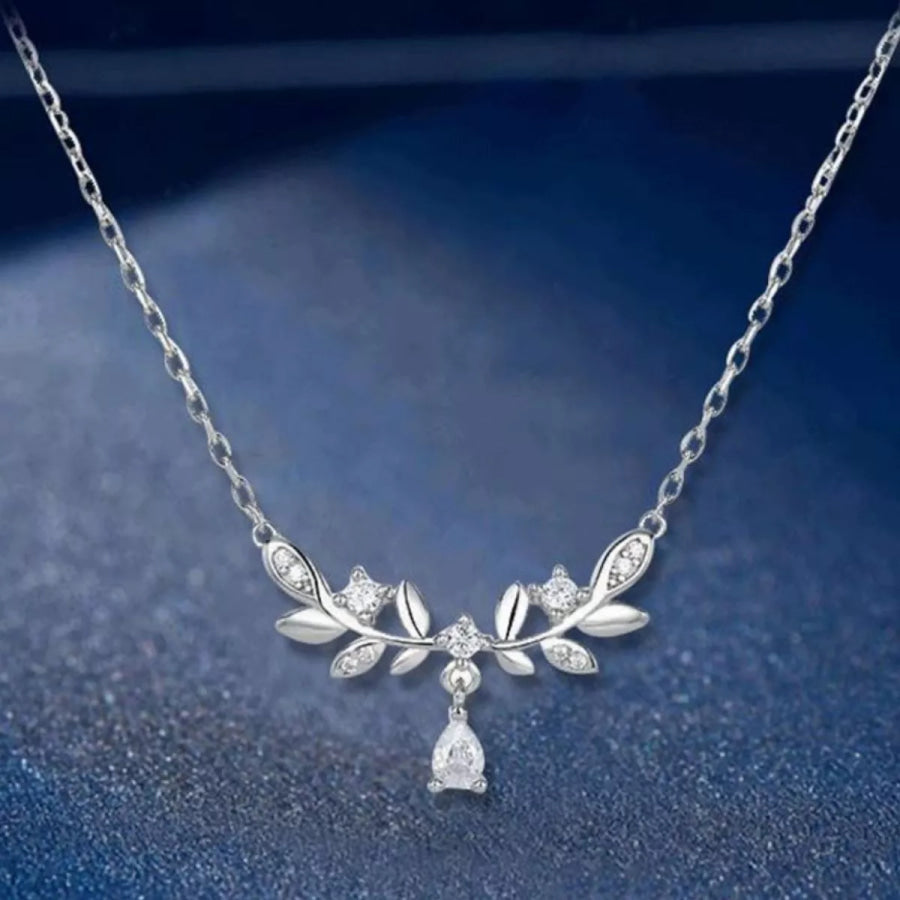 925 Sterling Silver Zircon Flower Necklace Silver / One Size Apparel and Accessories