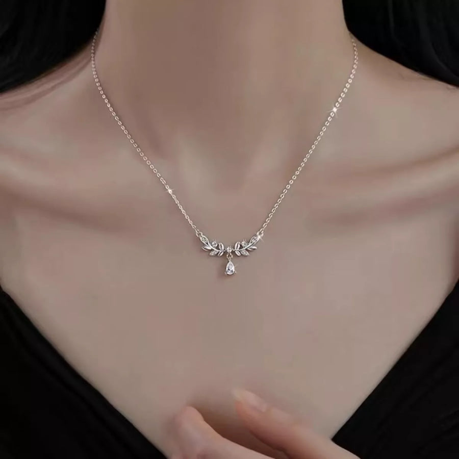 925 Sterling Silver Zircon Flower Necklace Silver / One Size Apparel and Accessories