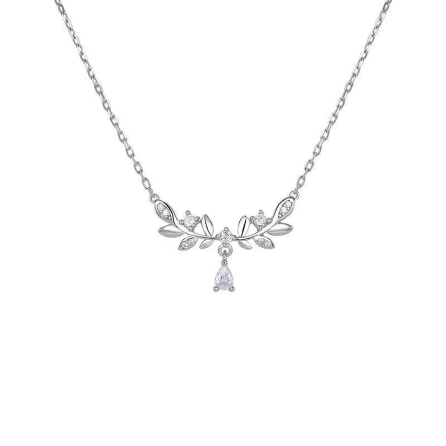 925 Sterling Silver Zircon Flower Necklace Silver / One Size Apparel and Accessories