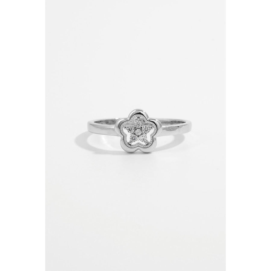 925 Sterling Silver Zircon Flower Ring Silver / 6 Apparel and Accessories