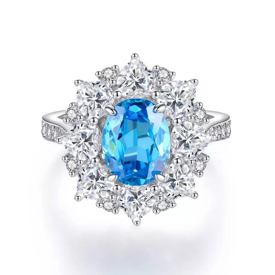 925 Sterling Silver Zircon Flower Ring Apparel and Accessories