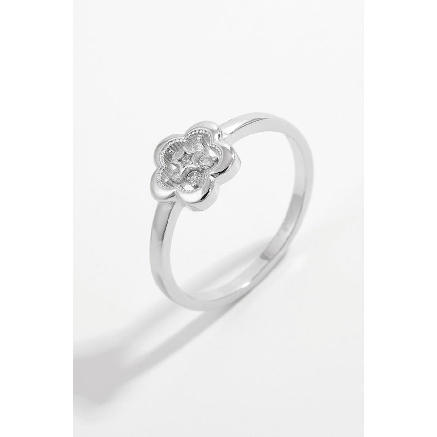 925 Sterling Silver Zircon Flower Ring Apparel and Accessories