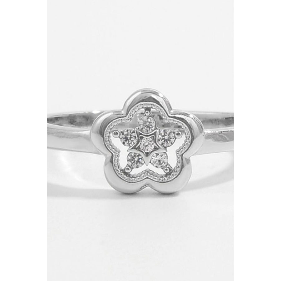 925 Sterling Silver Zircon Flower Ring Apparel and Accessories