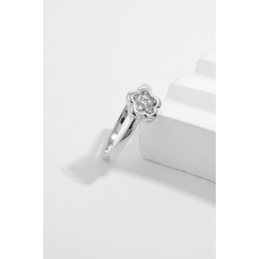 925 Sterling Silver Zircon Flower Ring Apparel and Accessories