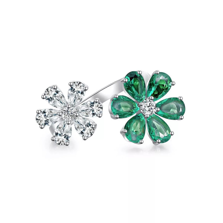 925 Sterling Silver Zircon Flower Ring Dark Green / One Size Apparel and Accessories