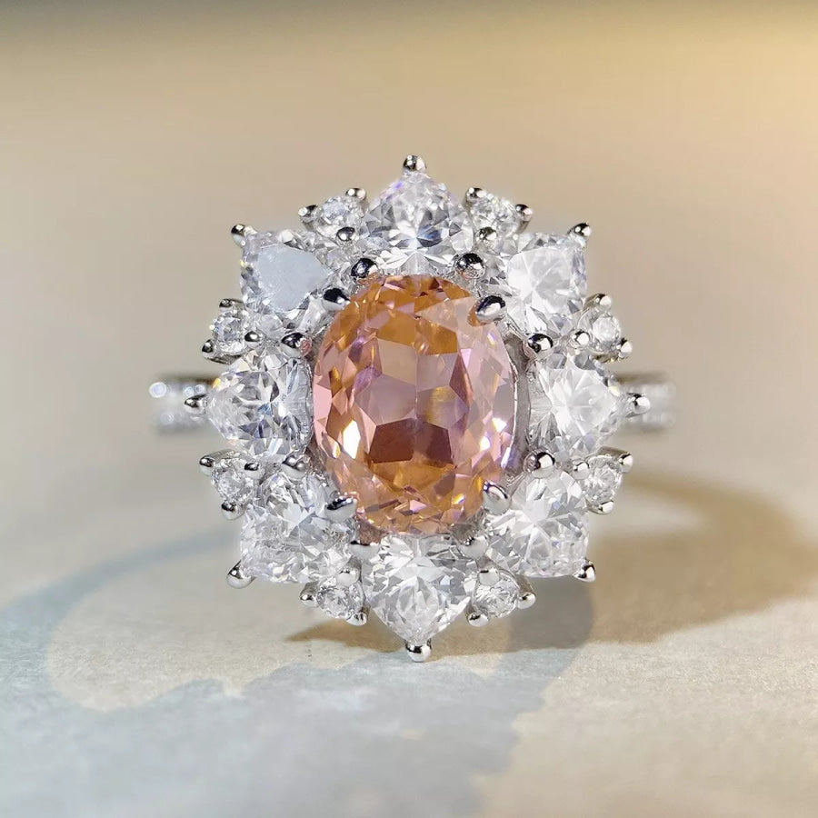 925 Sterling Silver Zircon Flower Ring Dusty Pink / 5 Apparel and Accessories