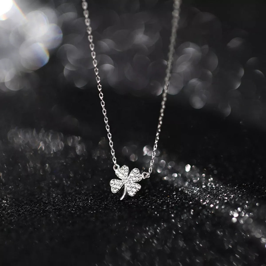 925 Sterling Silver Zircon Four Leaf Clover Necklace Silver / One Size Apparel and Accessories