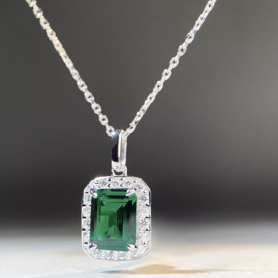 925 Sterling Silver Zircon Geometric Cross Necklace Dark Green / One Size Apparel and Accessories