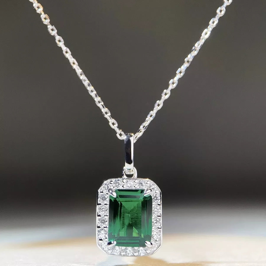 925 Sterling Silver Zircon Geometric Cross Necklace Dark Green / One Size Apparel and Accessories