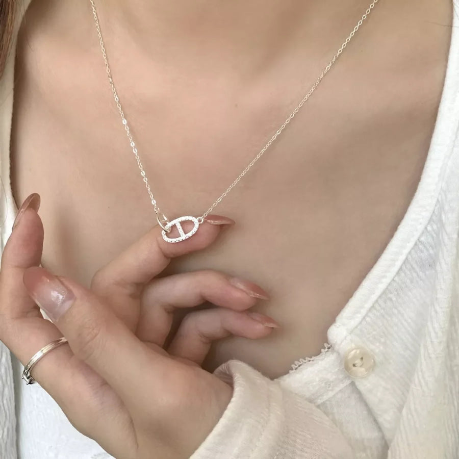 925 Sterling Silver Zircon Geometric Necklace Silver / One Size Apparel and Accessories
