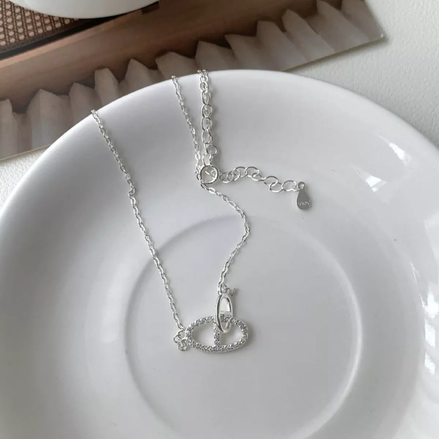 925 Sterling Silver Zircon Geometric Necklace Silver / One Size Apparel and Accessories