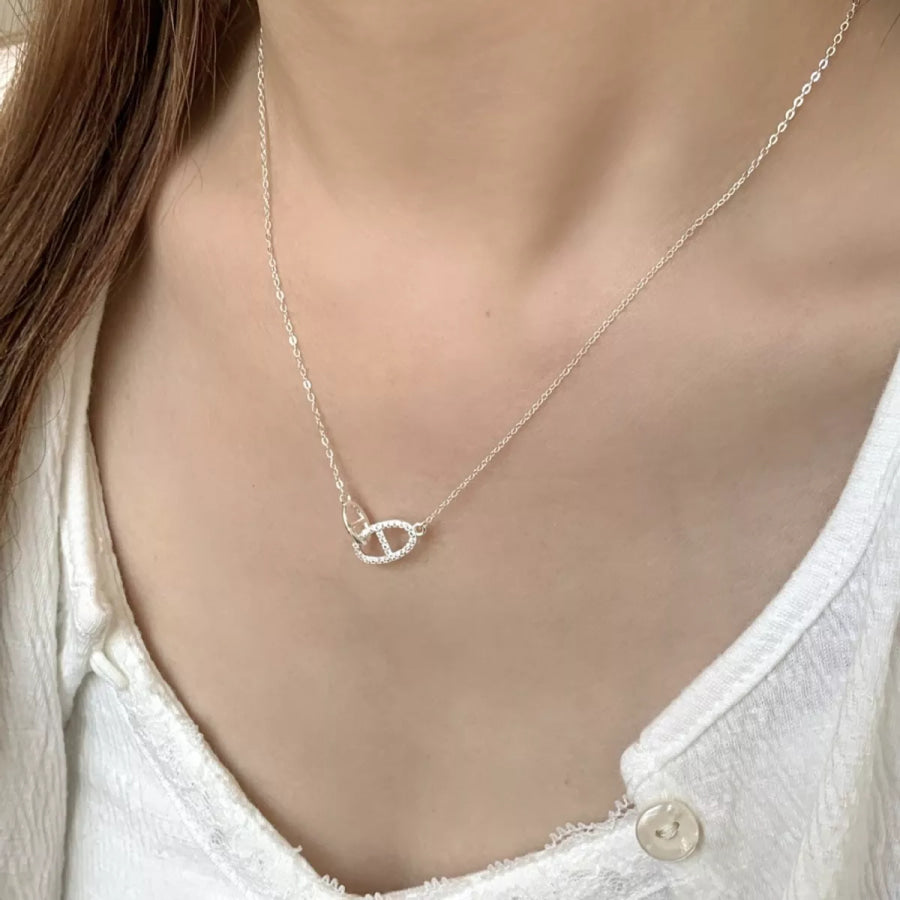 925 Sterling Silver Zircon Geometric Necklace Silver / One Size Apparel and Accessories