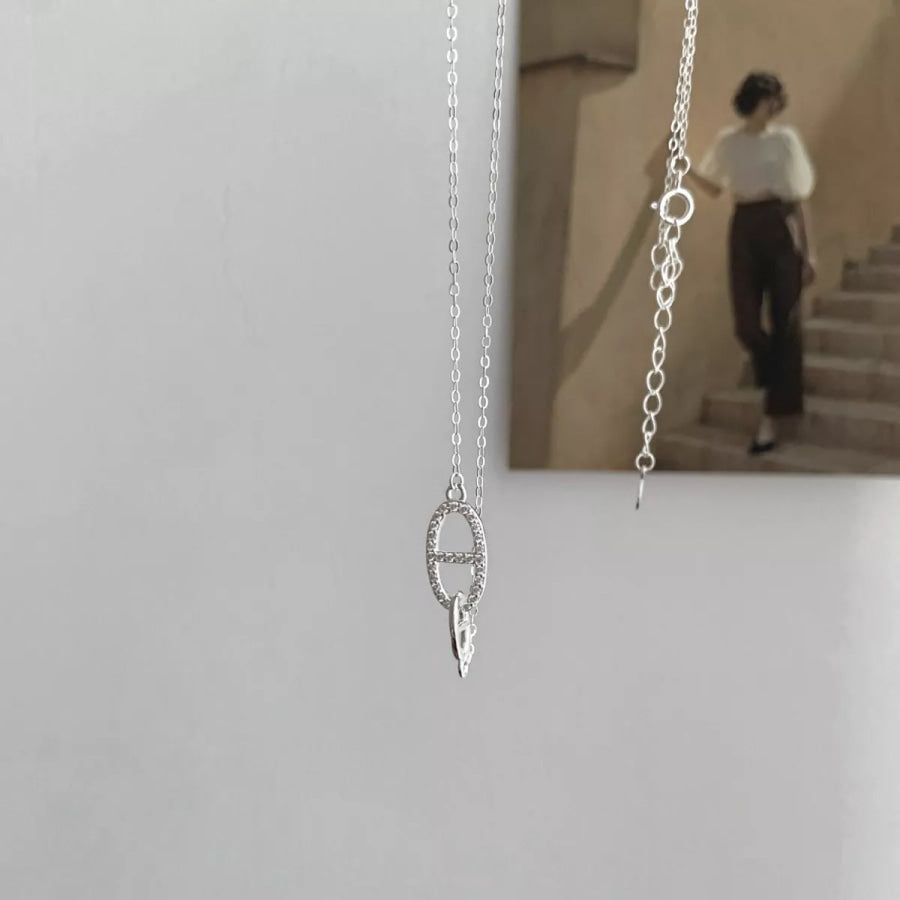 925 Sterling Silver Zircon Geometric Necklace Silver / One Size Apparel and Accessories