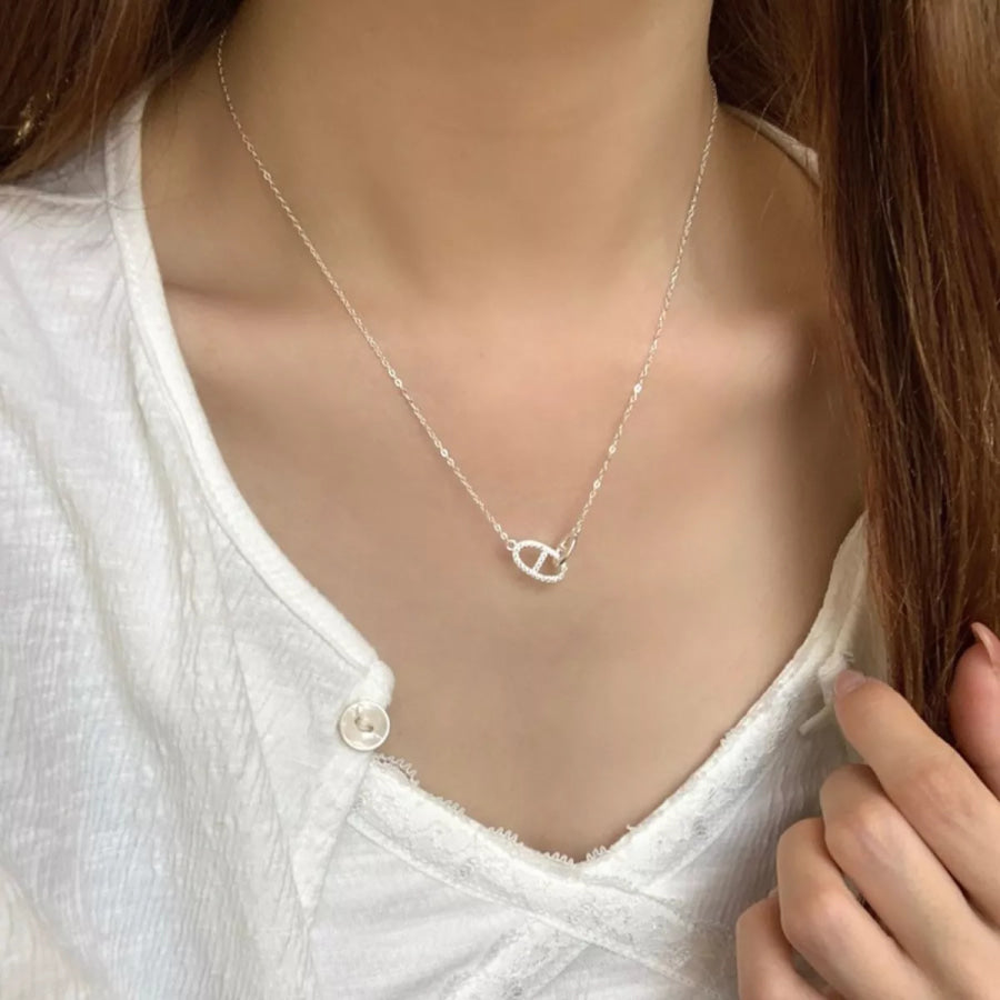 925 Sterling Silver Zircon Geometric Necklace Silver / One Size Apparel and Accessories