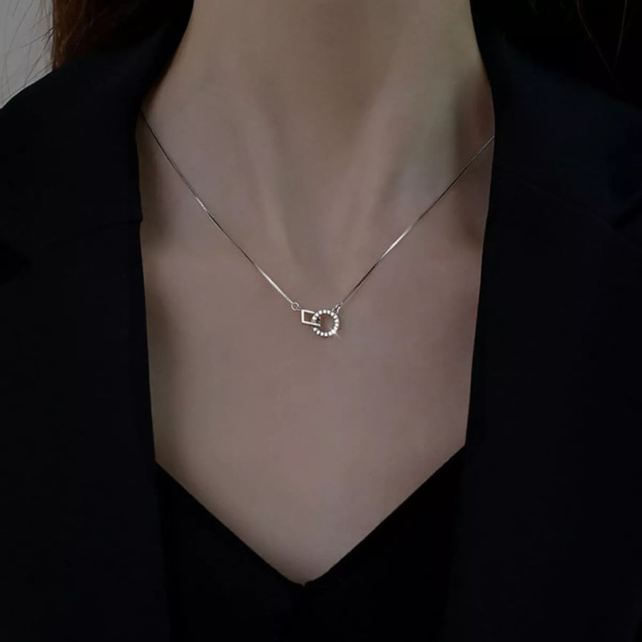 925 Sterling Silver Zircon Geometric Necklace Silver / ONESIZE Apparel and Accessories
