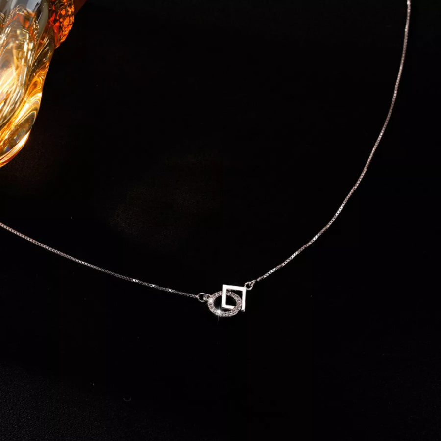 925 Sterling Silver Zircon Geometric Necklace Silver / ONESIZE Apparel and Accessories