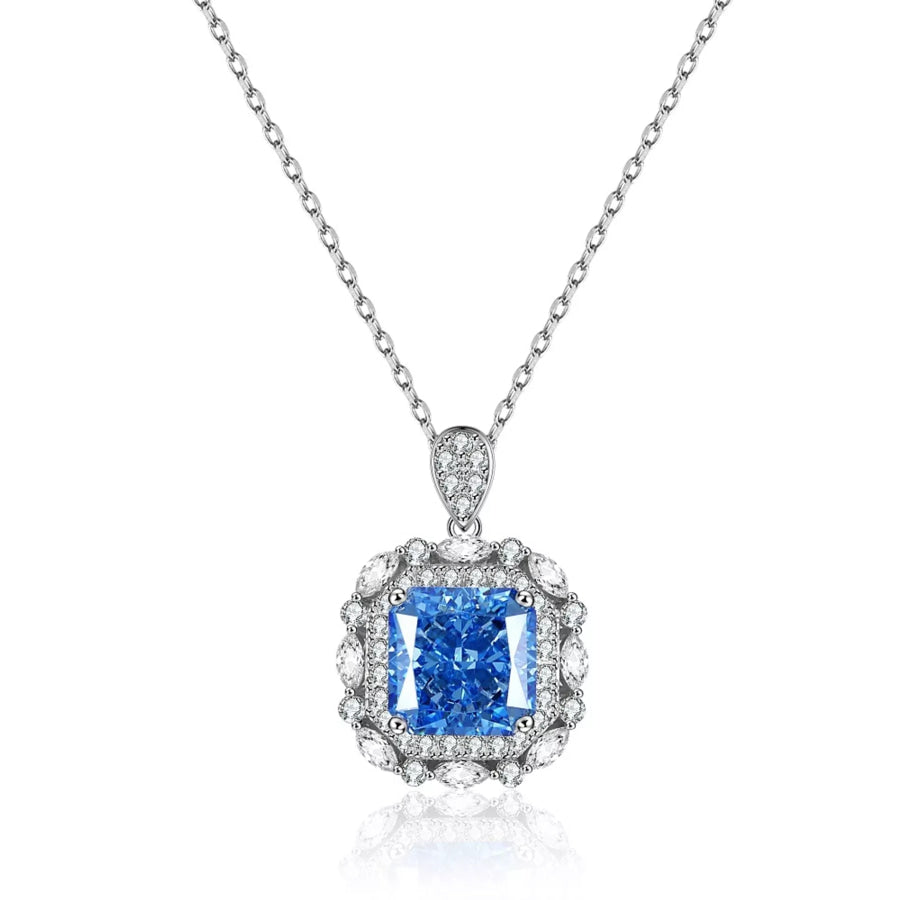 925 Sterling Silver Zircon Geometric Pendant Necklace Apparel and Accessories