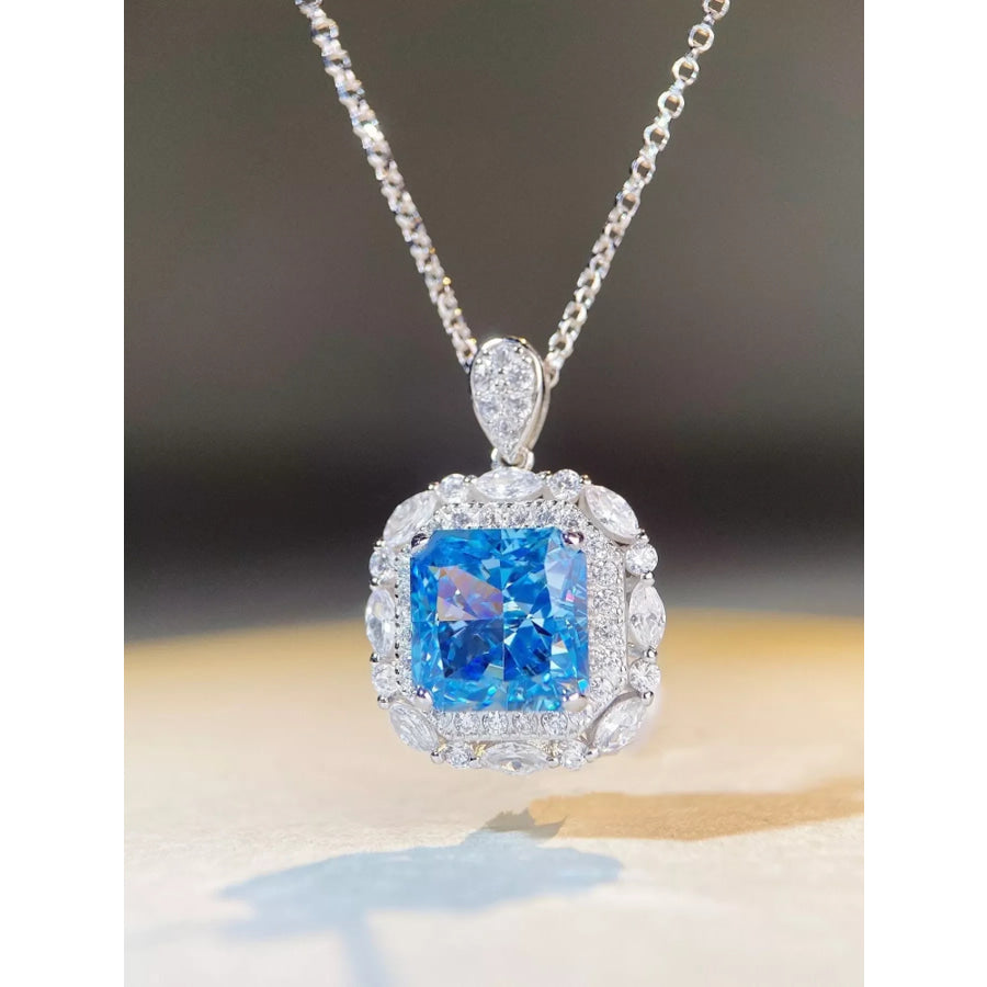 925 Sterling Silver Zircon Geometric Pendant Necklace Blue / One Size Apparel and Accessories