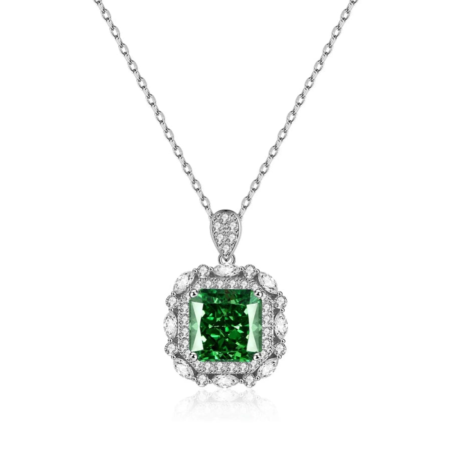 925 Sterling Silver Zircon Geometric Pendant Necklace Green / One Size Apparel and Accessories