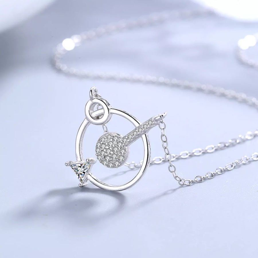 925 Sterling Silver Zircon Geometric Pendant Necklace Silver / One Size Apparel and Accessories