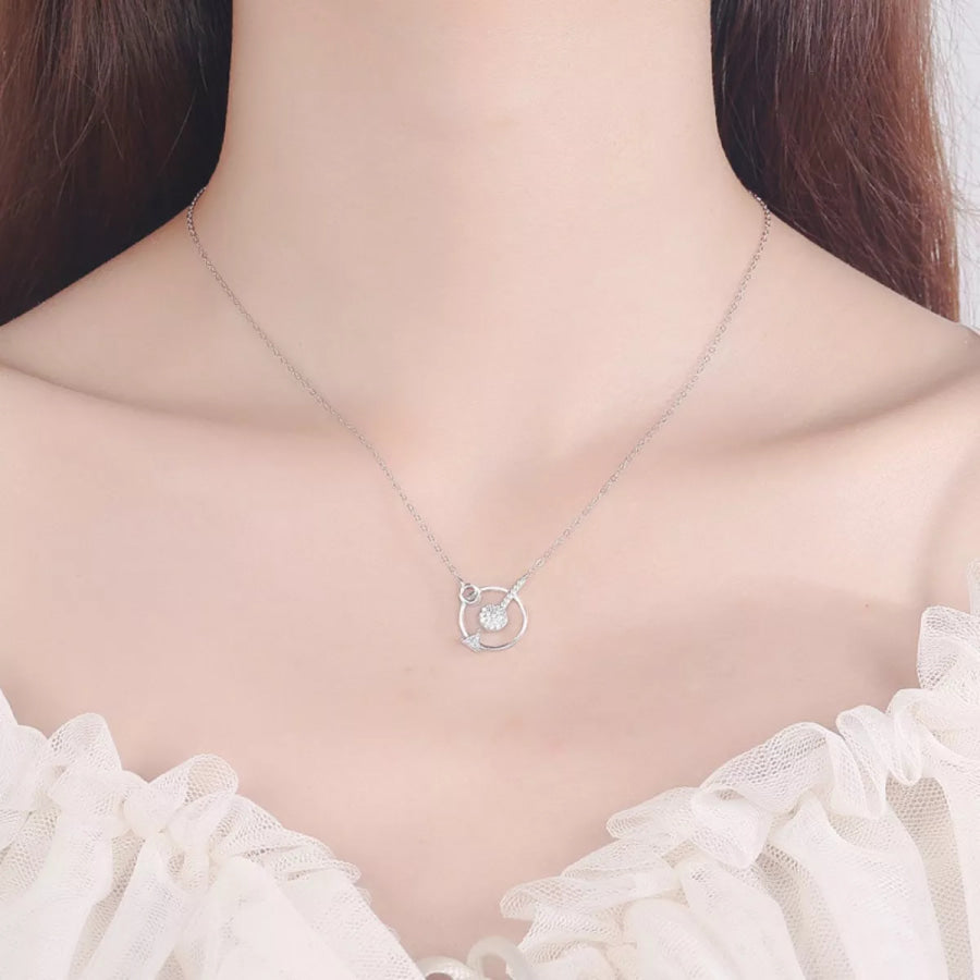 925 Sterling Silver Zircon Geometric Pendant Necklace Silver / One Size Apparel and Accessories