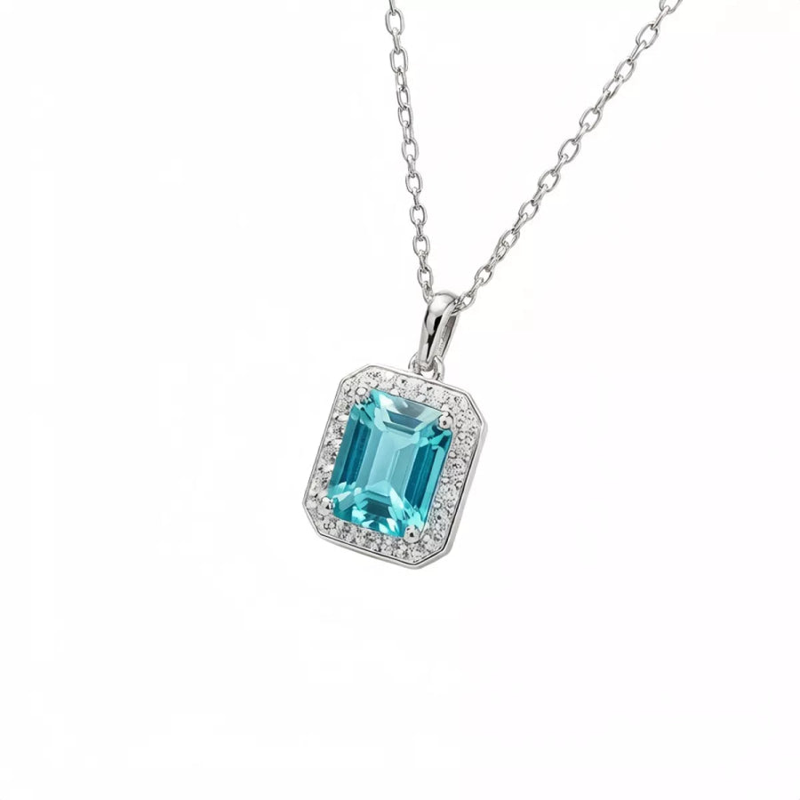 925 Sterling Silver Zircon Geometric Pendant Necklace Tiffany Blue / One Size Apparel and Accessories