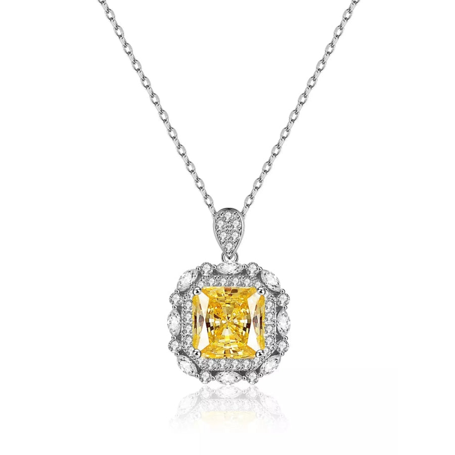 925 Sterling Silver Zircon Geometric Pendant Necklace Yellow / One Size Apparel and Accessories