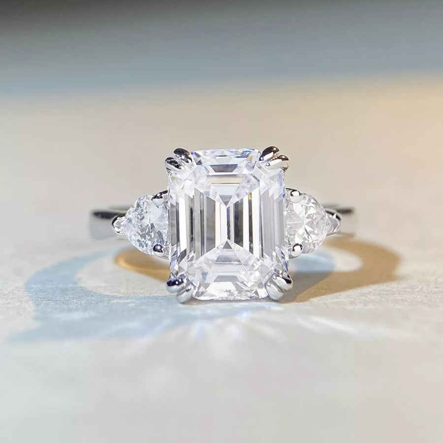 925 Sterling Silver Zircon Geometric Ring / 5 Apparel and Accessories