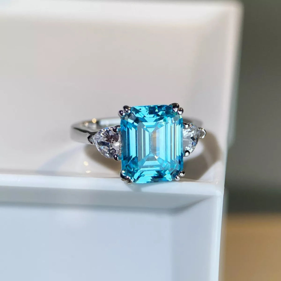 925 Sterling Silver Zircon Geometric Ring Apparel and Accessories