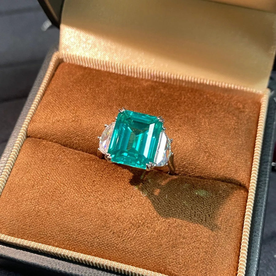 925 Sterling Silver Zircon Geometric Ring Green / 5 Apparel and Accessories