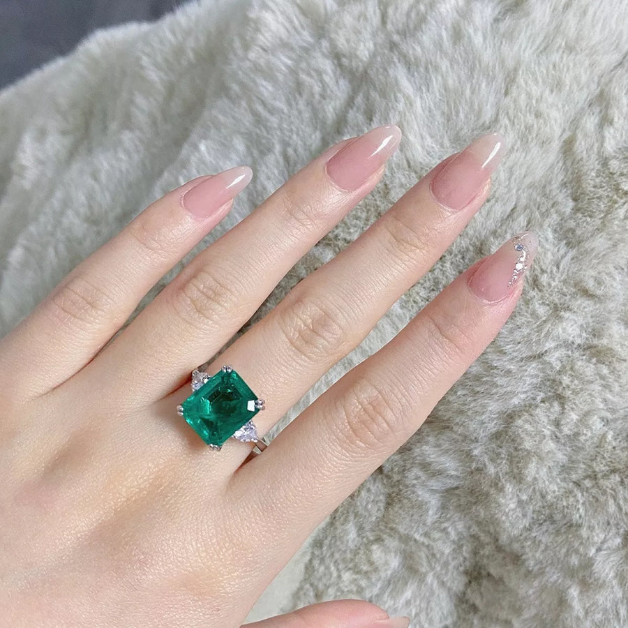 925 Sterling Silver Zircon Geometric Ring Green / 5 Apparel and Accessories