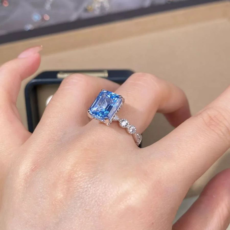 925 Sterling Silver Zircon Geometric Ring Pastel Blue / 5 Apparel and Accessories