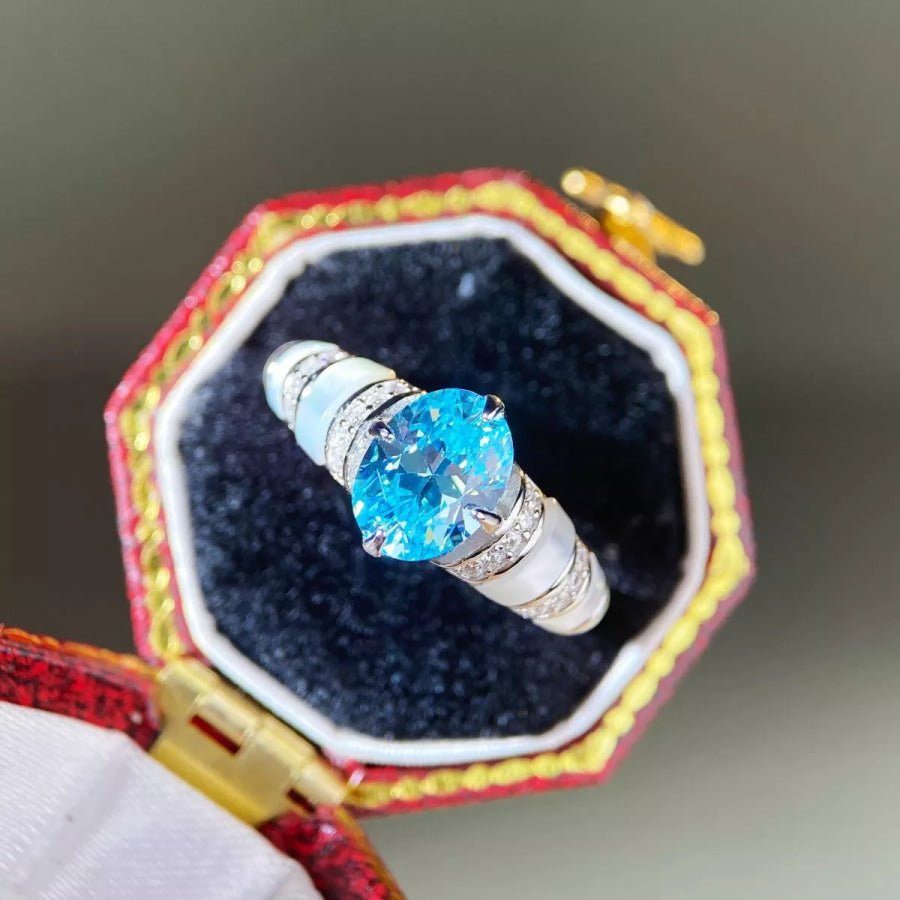925 Sterling Silver Zircon Geometric Ring Apparel and Accessories