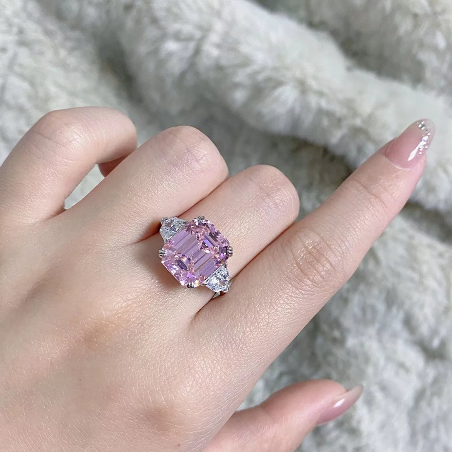 925 Sterling Silver Zircon Geometric Ring Blush Pink / 5 Apparel and Accessories