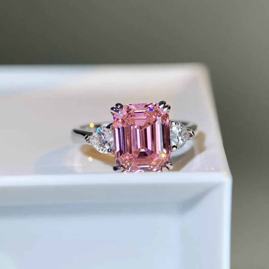 925 Sterling Silver Zircon Geometric Ring Blush Pink / 5 Apparel and Accessories