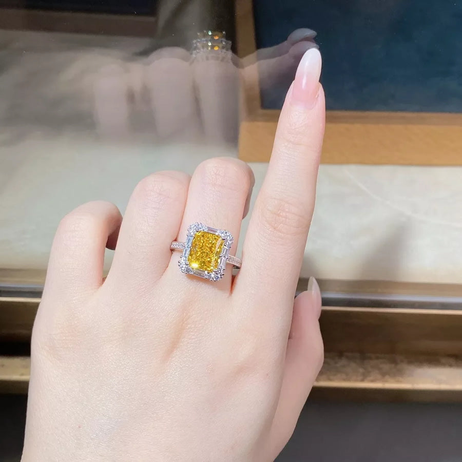 925 Sterling Silver Zircon Geometric Ring Canary Yellow / 5 Apparel and Accessories