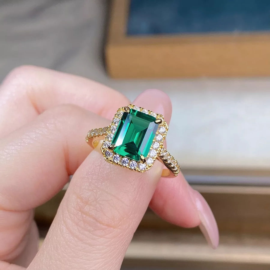 925 Sterling Silver Zircon Geometric Ring Dark Green / 5 Apparel and Accessories