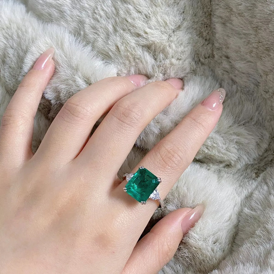 925 Sterling Silver Zircon Geometric Ring Green / 5 Apparel and Accessories