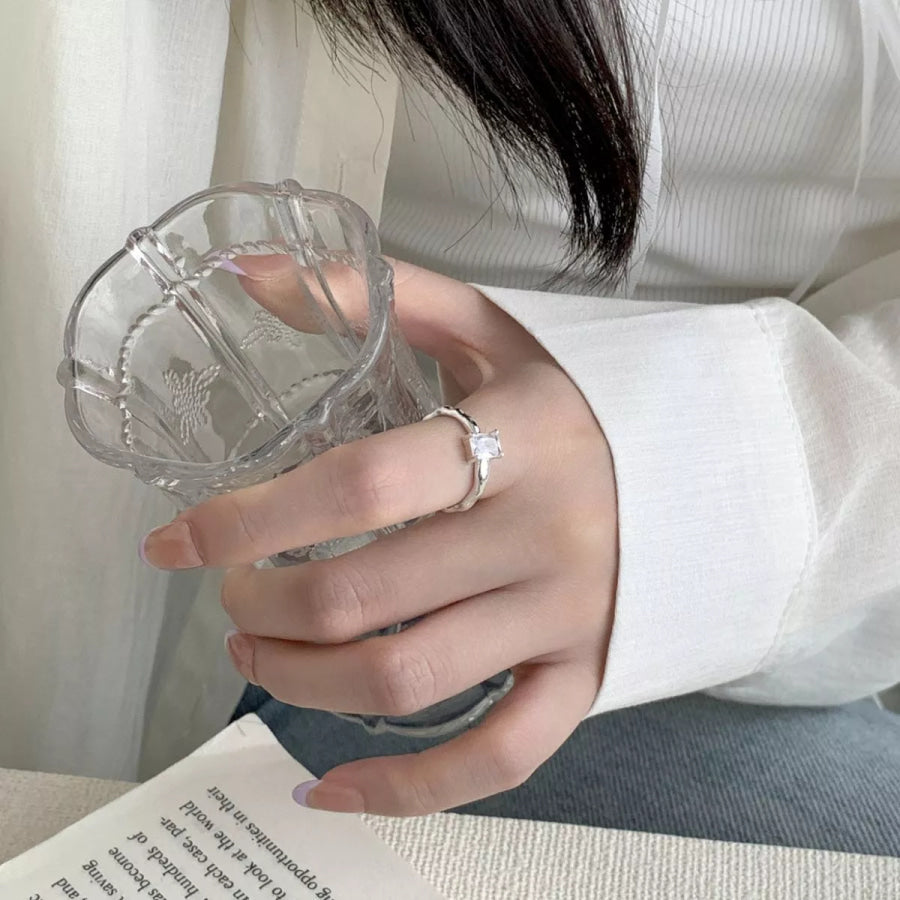 925 Sterling Silver Zircon Geometric Ring Silver / One Size Apparel and Accessories