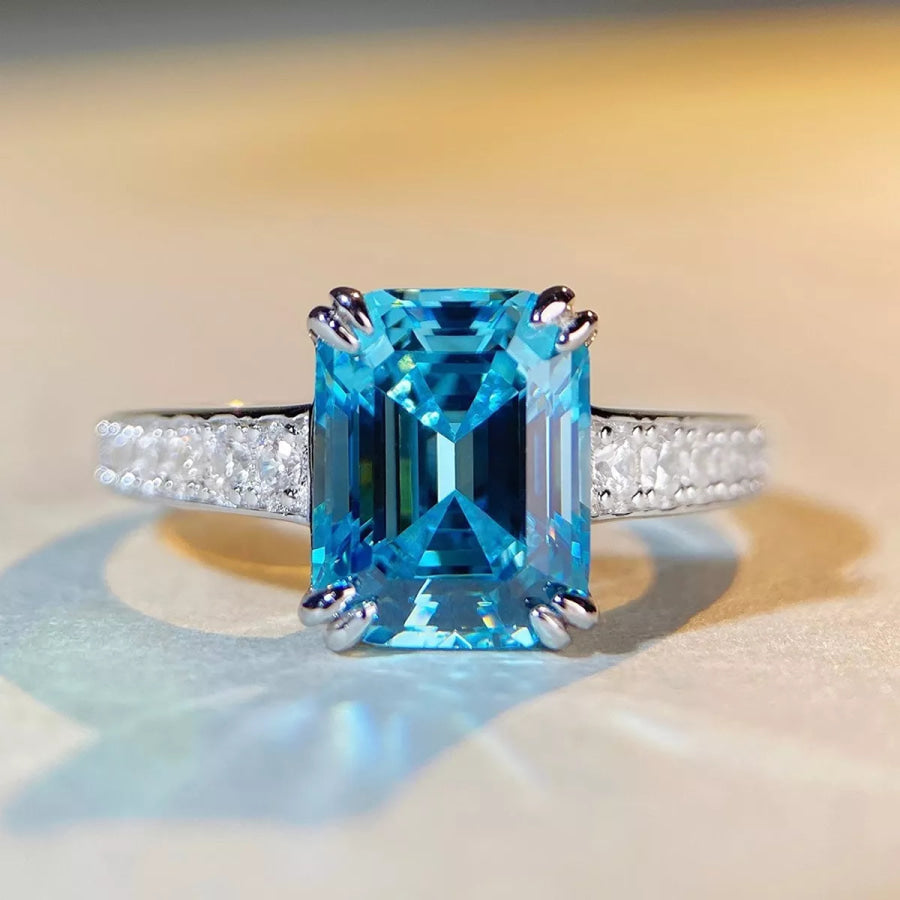 925 Sterling Silver Zircon Geometric Ring Pastel Blue / 5 Apparel and Accessories