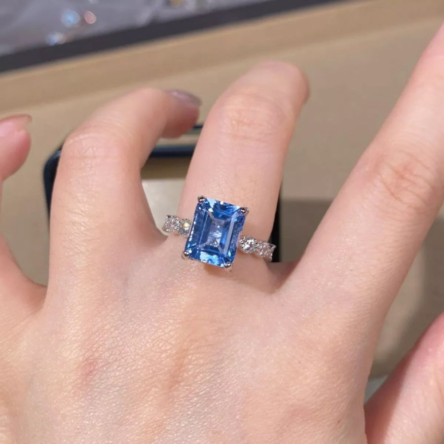 925 Sterling Silver Zircon Geometric Ring Pastel Blue / 5 Apparel and Accessories