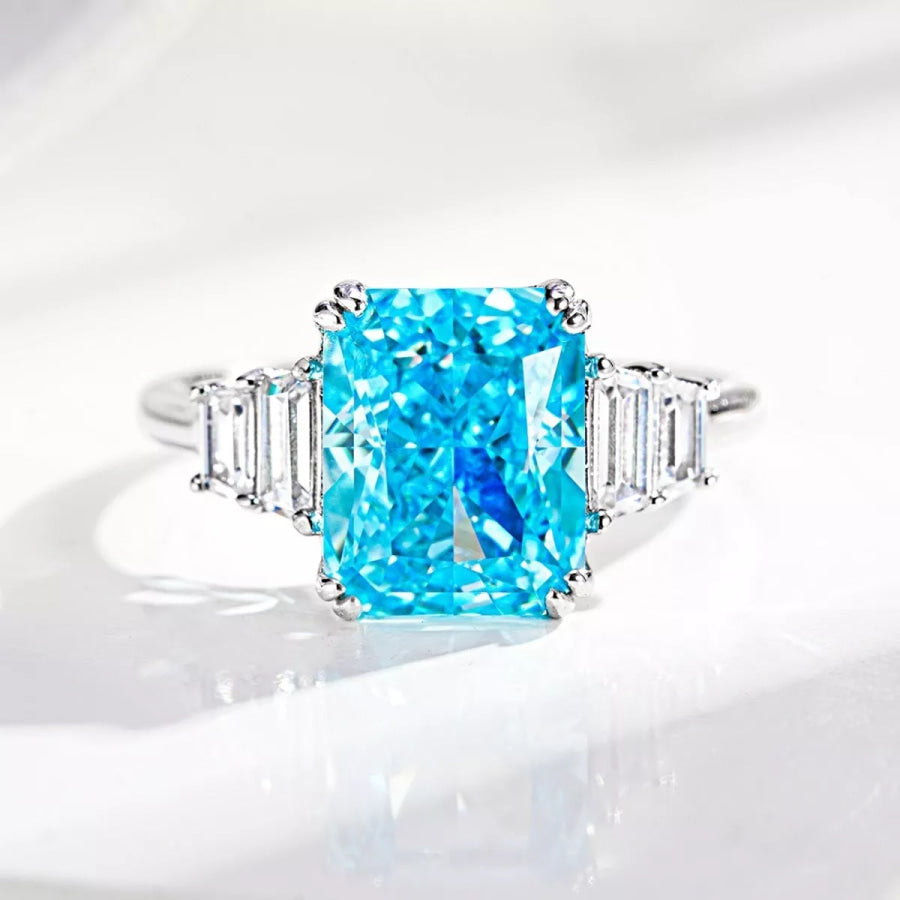 925 Sterling Silver Zircon Geometric Ring Pastel Blue / 5 Apparel and Accessories