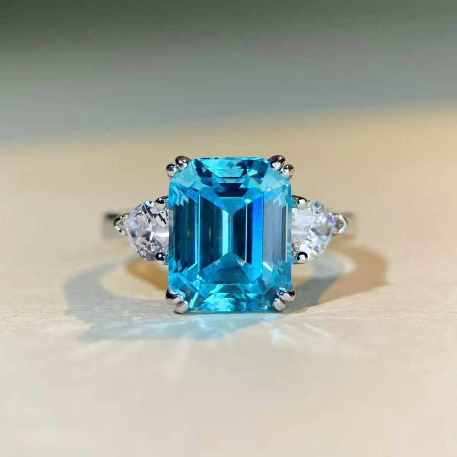 925 Sterling Silver Zircon Geometric Ring Pastel Blue / 5 Apparel and Accessories