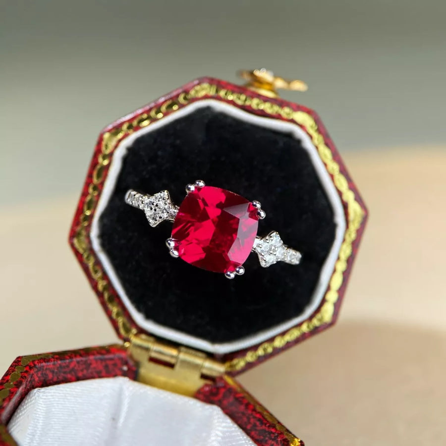 925 Sterling Silver Zircon Geometric Ring Red / 5 Apparel and Accessories