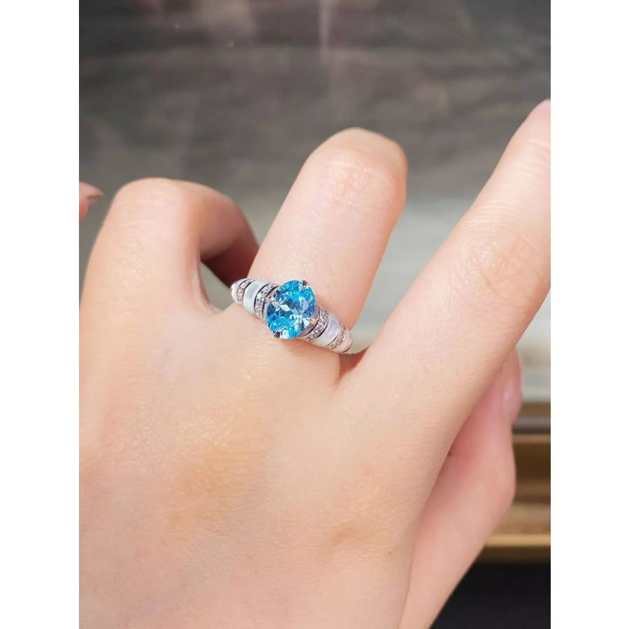 925 Sterling Silver Zircon Geometric Ring Sky Blue / 5 Apparel and Accessories